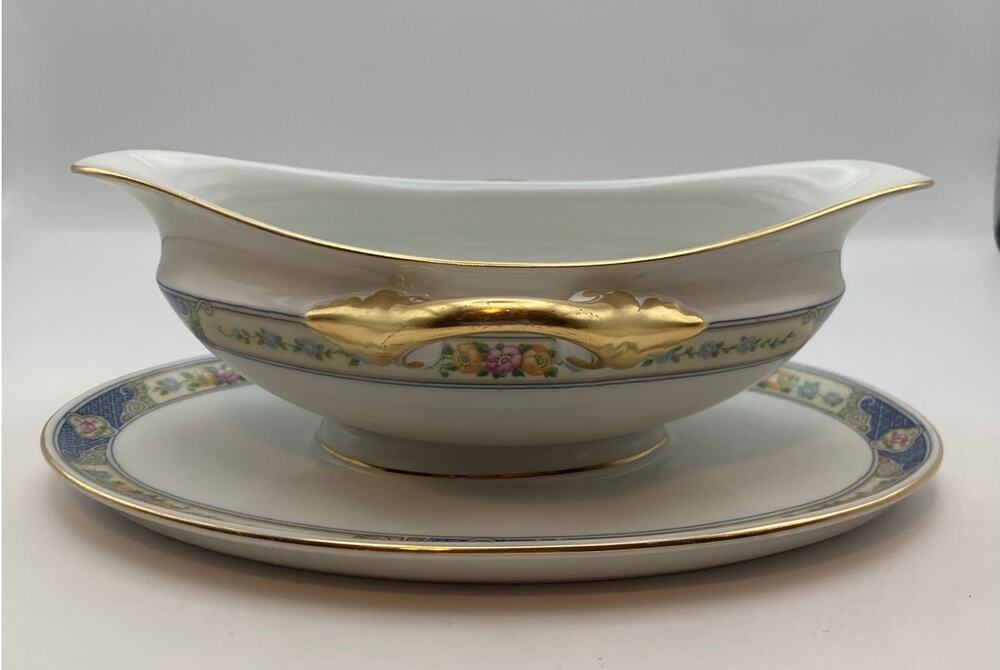 VTG Bohemia Ceramic Works Cecil Pattern Gravy Boat w/Underplate Czechoslovakia